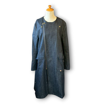 Denim Collarless Coat | Reconstructed Long Coat | Unisex | One-of-a-Kind | OLD FLIP