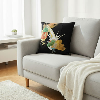 zivun Remade Kurotomesode Cushion Cover | Phoenix Embroidery Japanese Pattern Luxury Interior One-of-a-Kind 50x50cm 【OLD FLIP】