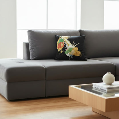 zivun Remade Kurotomesode Cushion Cover | Phoenix Embroidery Japanese Pattern Luxury Interior One-of-a-Kind 50x50cm 【OLD FLIP】