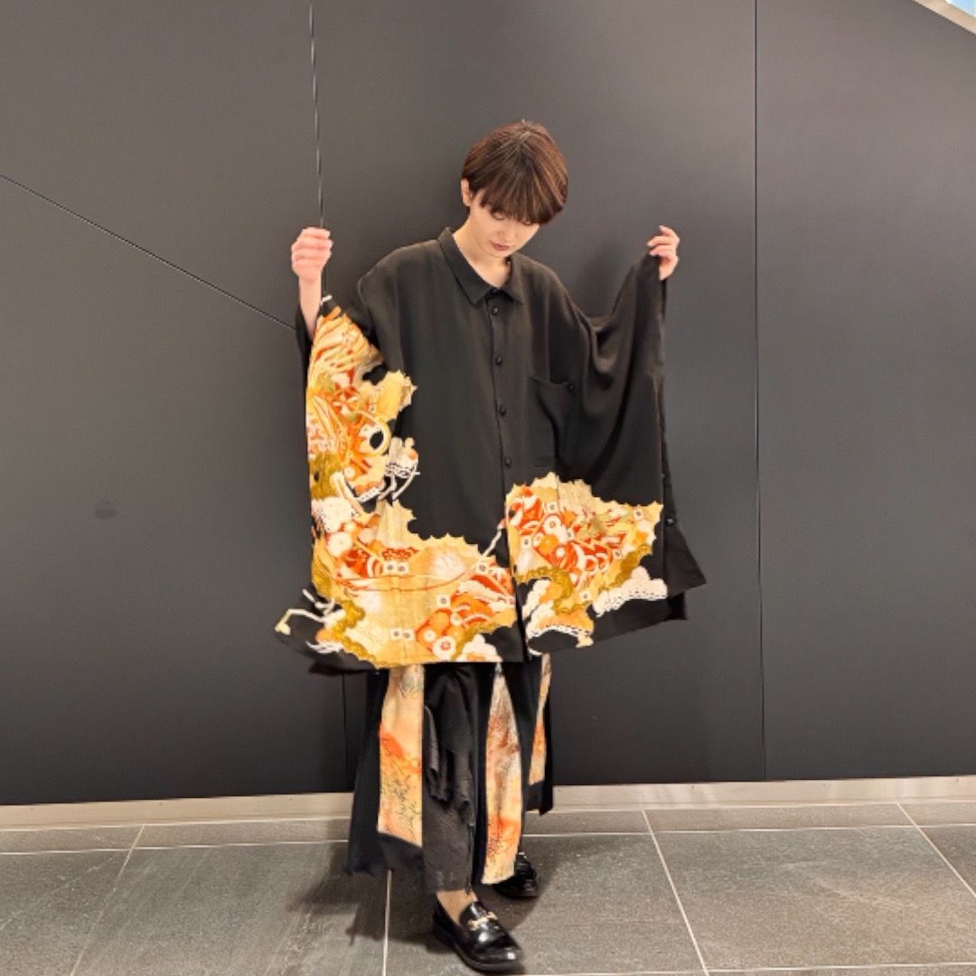 kimono poncho shirts 有明ガーデンrecollect店 着物 黒留袖 シャツ ポンチョ オーバーサイズ 再構築 リメイク remake kps0002