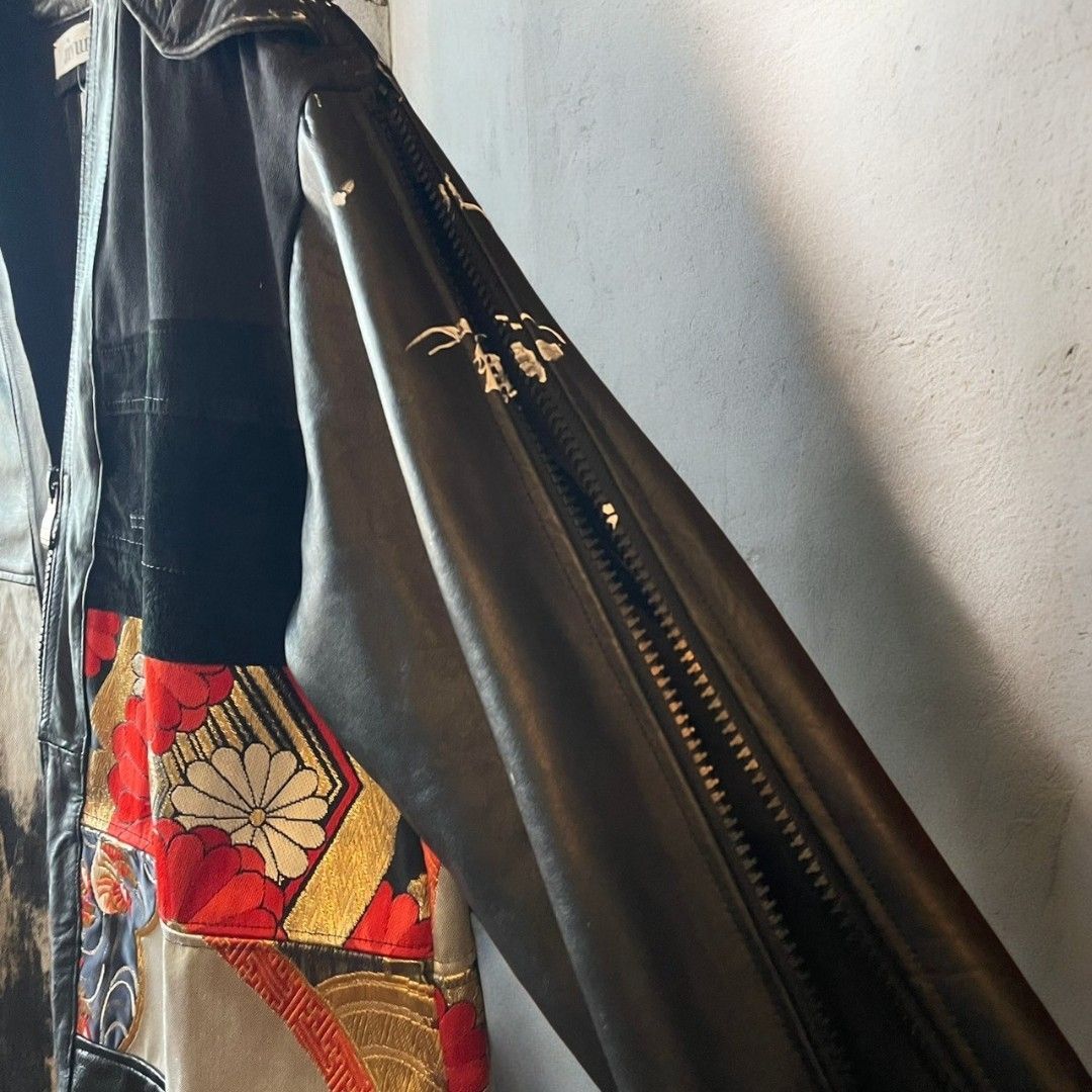 Leather coat, long coat, women's, men's, unisex, reconstructed, remade, denim, distressed, obi, paint, Ao Miyasaka recollect Ariake Garden store