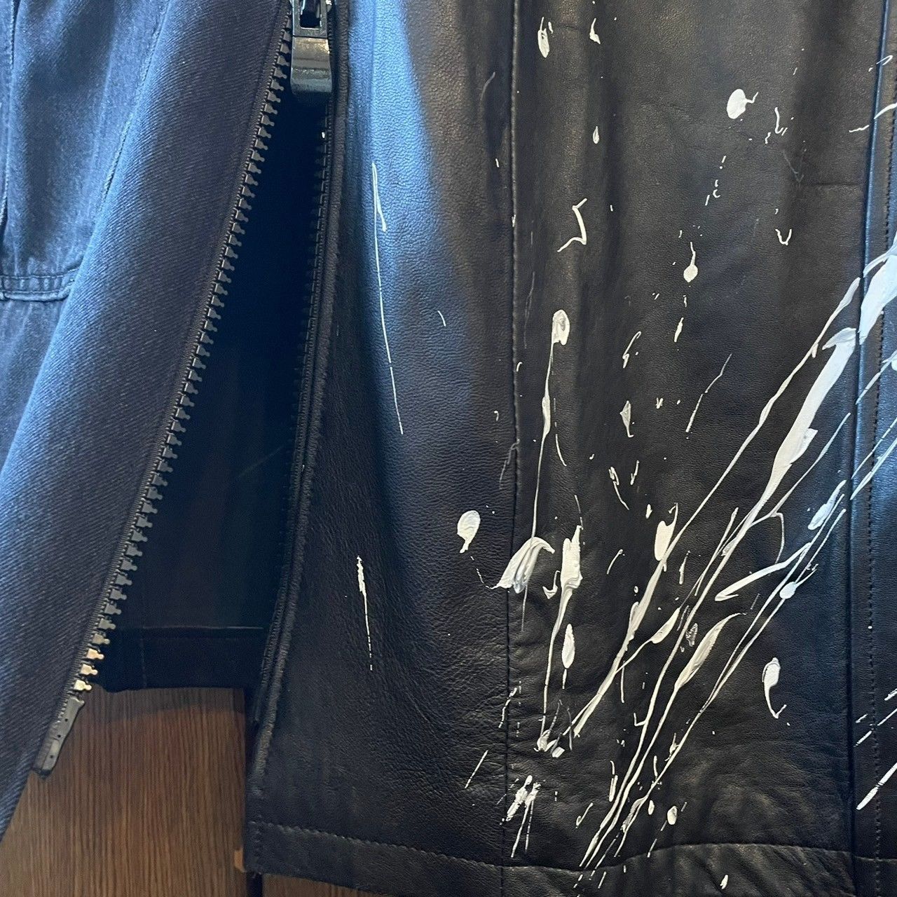 Leather coat, long coat, women's, men's, unisex, reconstructed, remade, denim, distressed, obi, paint, Ao Miyasaka recollect Ariake Garden store
