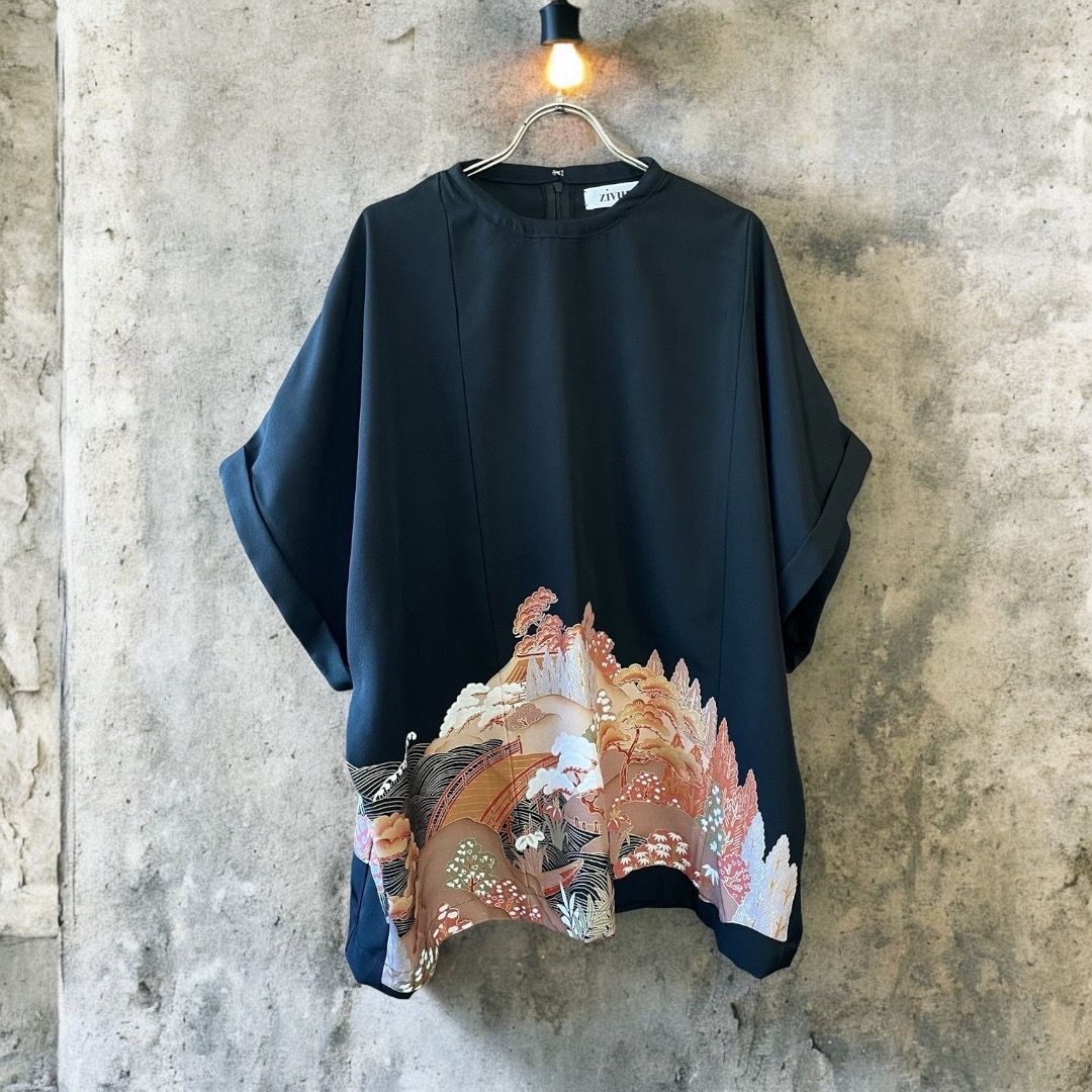 kimono blousse 有明ガーデンrecollect店 ブラウス シャツ 着物 トップス  プルオーバー リメイク remake 黒留袖 kb0011