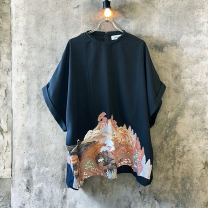 kimono blousse 有明ガーデンrecollect店 ブラウス シャツ 着物 トップス  プルオーバー リメイク remake 黒留袖 kb0011