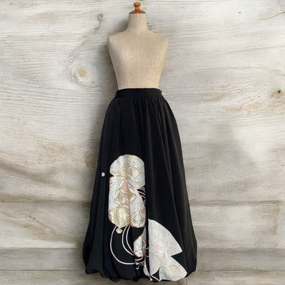 ロングスカート レディース  リメイク 着物 黒留袖 黒 ブラック kimono balloon skirt バルーンスカート recollect有明ガーデン店