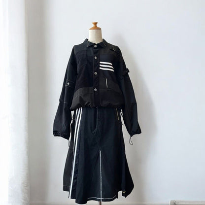 Reconstructed Black Patchwork Jacket & Skirt Set 有明ガーデンrecollect店 スカート リメイク セットアップ 再構築 remake モード