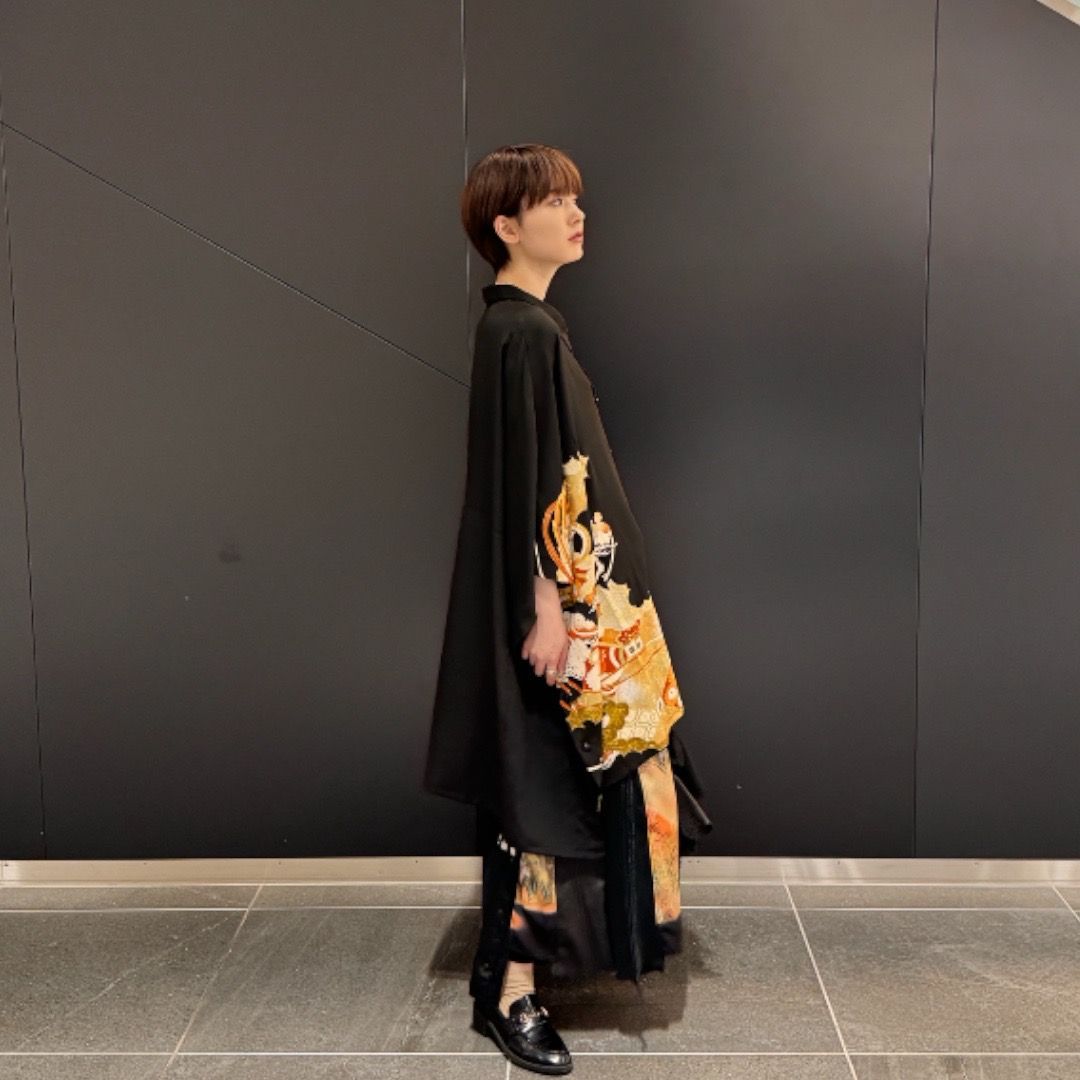 kimono poncho shirts 有明ガーデンrecollect店 着物 黒留袖 シャツ ポンチョ オーバーサイズ 再構築 リメイク remake kps0002