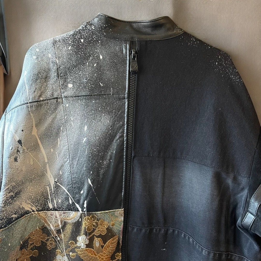 Leather coat, long coat, women's, men's, unisex, reconstructed, remade, denim, distressed, obi, paint, Ao Miyasaka recollect Ariake Garden store