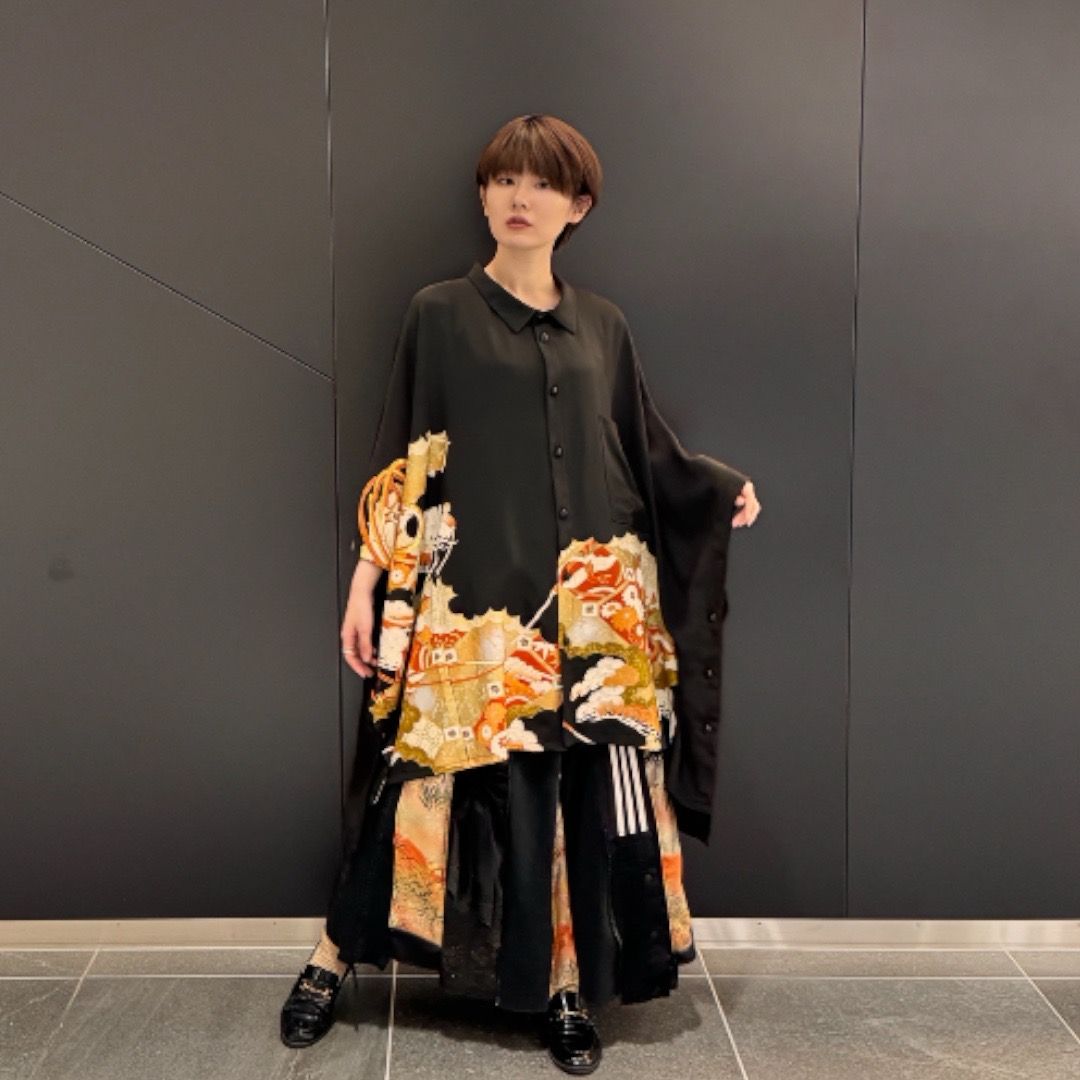 kimono poncho shirts 有明ガーデンrecollect店 着物 黒留袖 シャツ ポンチョ オーバーサイズ 再構築 リメイク remake kps0002