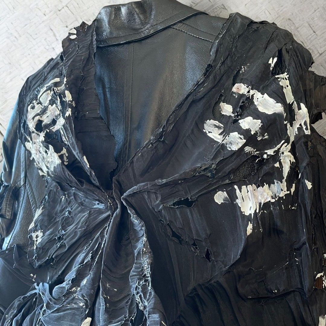 Leather jacket for women, remade, painted, black, Ao Miyasaka recollect Ariake Garden store