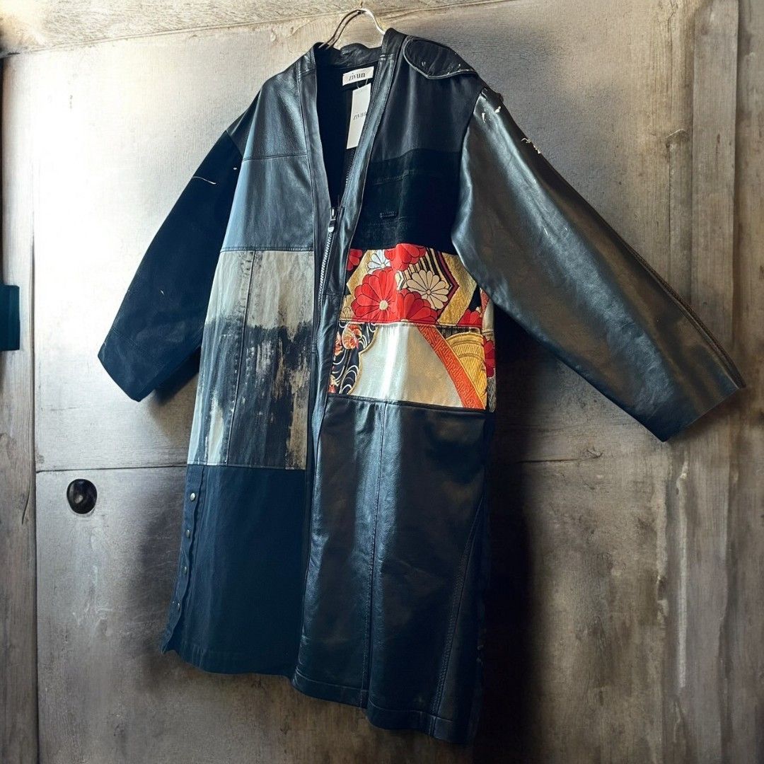 Leather coat, long coat, women's, men's, unisex, reconstructed, remade, denim, distressed, obi, paint, Ao Miyasaka recollect Ariake Garden store