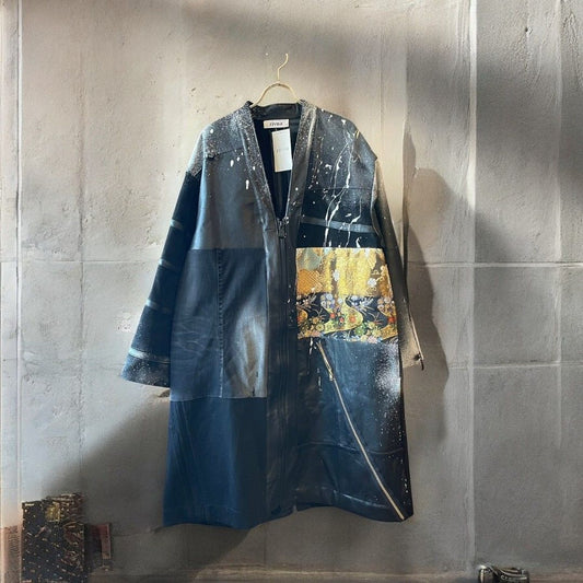 レザーコート ロングコート レディース メンズ ユニセックス 再構築 リメイク デニム ダメージ 帯 ペイント Ao Miyasaka recollect有明ガーデン店