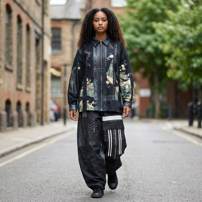 zivun Kurotomesode × Vintage Reconstructed Shirt | Wide Silhouette | Unisex | One-of-a-Kind | OLD FLIP