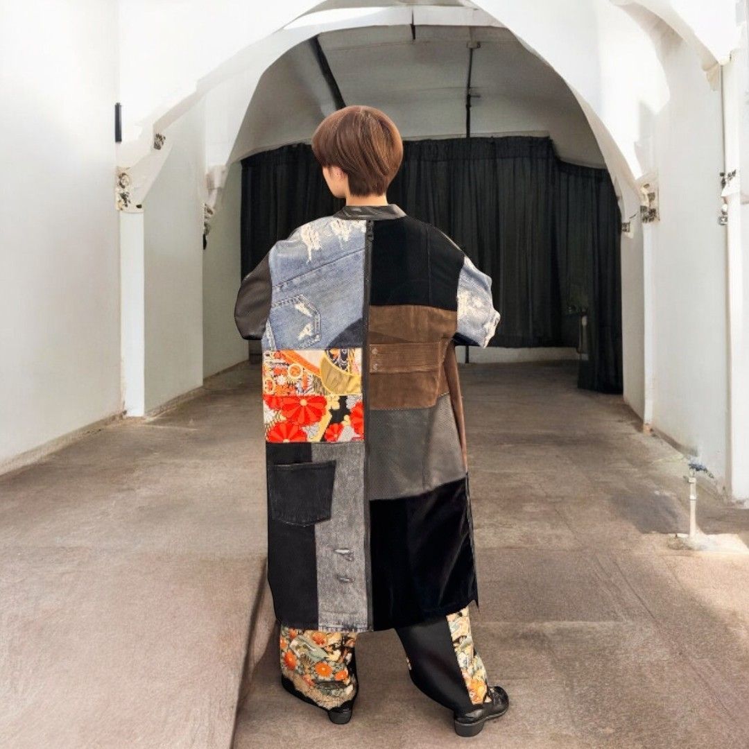 kimono obi leather coat 有明ガーデンrecollect店 着物 帯 レザー コート デニムコート 再構築 リメイク remake kolc0002