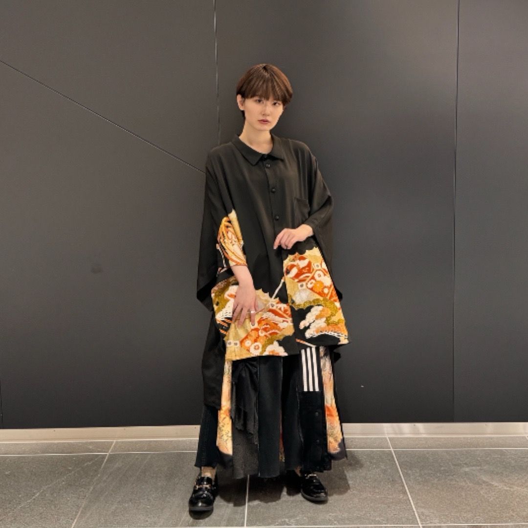 kimono poncho shirts 有明ガーデンrecollect店 着物 黒留袖 シャツ ポンチョ オーバーサイズ 再構築 リメイク remake kps0002