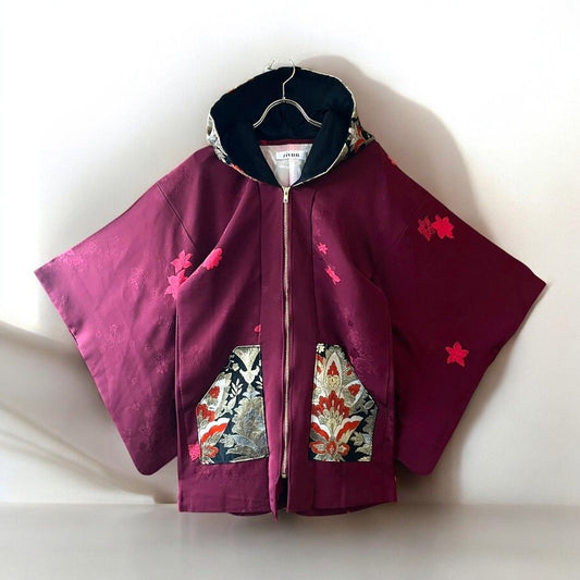Hoodie Parka Kimono Obi Zip Women's Men's Oversized Remake Kimono Hoodie 2 Akane Color Recollect Ariake Garden Store